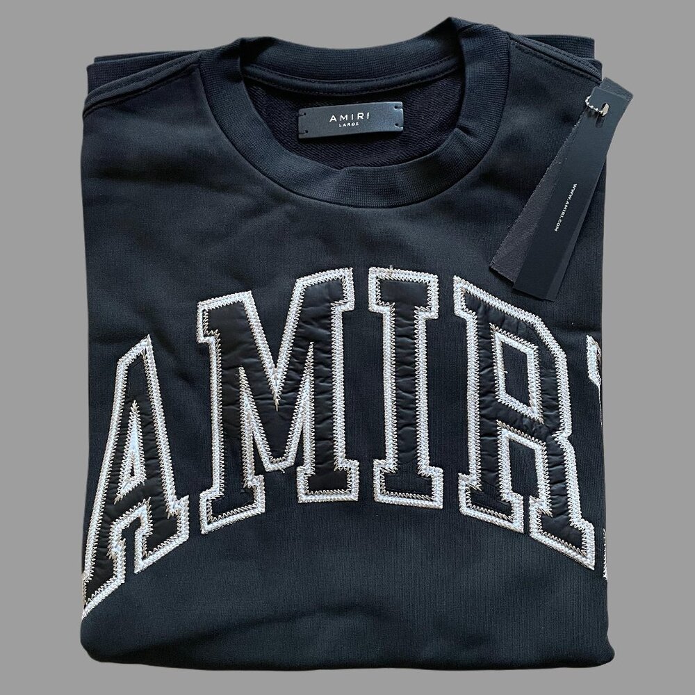 Amiri Men's Black Crewneck Small Embroidered Logo Luxury Designer Streetwear